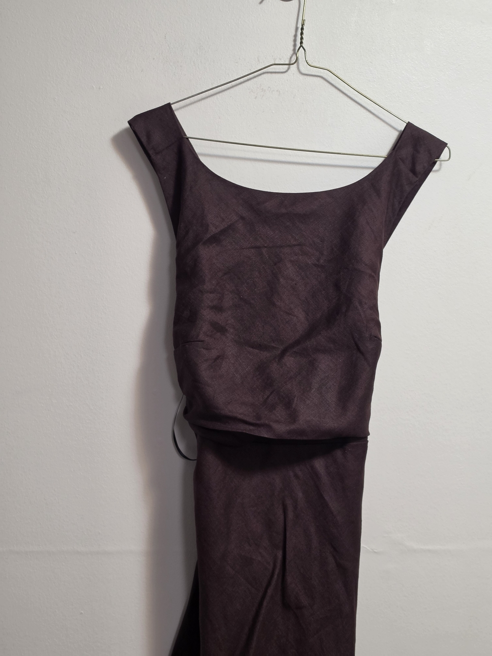 Ever New 100% Linen Dark Chocolate Brown Cross-Back Maxi Dress - Picture 3 of 11